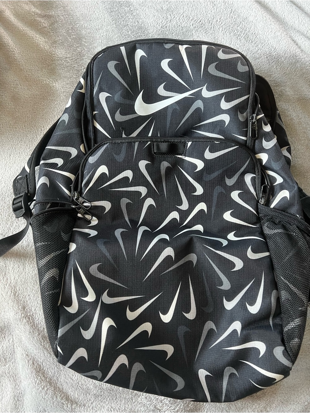 Nike Black Backpack with White Swoosh Print